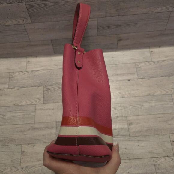 COACH Small Town Bucket Bag in Colorblock Stripe Pink White NO CROSSBODY STRAP - Picture 6 of 16